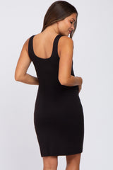 Black Square Neck Maternity Fitted Dress