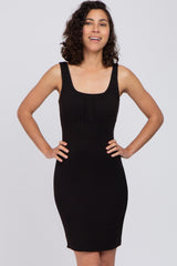 Black Square Neck Maternity Fitted Dress