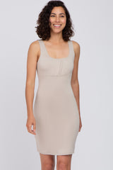 Taupe Square Neck Maternity Fitted Dress