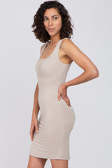 Taupe Square Neck Fitted Dress