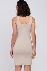 Taupe Square Neck Fitted Dress