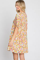 Multi-Color Floral Short Sleeve Dress