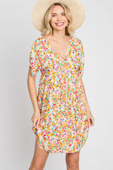 Multi-Color Floral Short Sleeve Dress