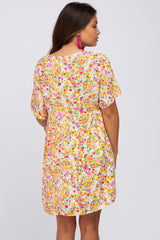 Multi-Color Floral Short Sleeve Maternity Dress