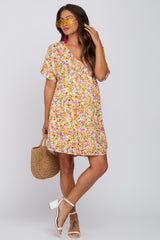 Multi-Color Floral Short Sleeve Maternity Dress