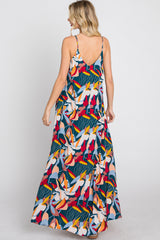 Teal Multi-Color Printed Sleeveless Maxi Dress