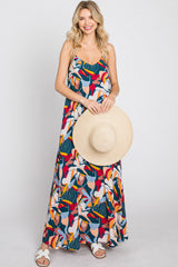 Teal Multi-Color Printed Sleeveless Maxi Dress