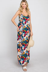 Teal Multi-Color Printed Sleeveless Maxi Dress