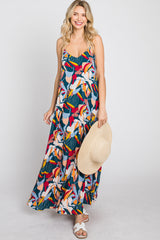 Teal Multi-Color Printed Sleeveless Maternity Maxi Dress