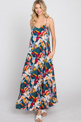 Teal Multi-Color Printed Sleeveless Maxi Dress