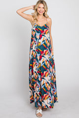 Teal Multi-Color Printed Sleeveless Maxi Dress