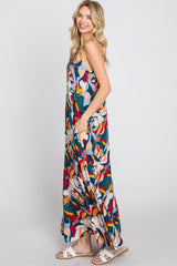 Teal Multi-Color Printed Sleeveless Maxi Dress