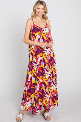 Magenta Multi-Color Printed Sleeveless Maxi Dress