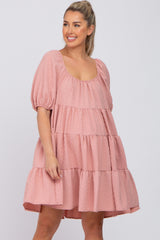 Pink Textured Dot Ruffle Tiered Maternity Dress