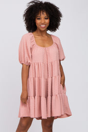 Pink Textured Dot Ruffle Tiered Dress