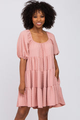 Pink Textured Dot Ruffle Tiered Maternity Dress