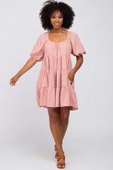 Pink Textured Dot Ruffle Tiered Dress