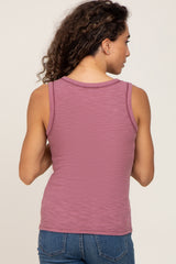 Mauve Ribbed Split Neck Tank Top