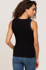 Black Ribbed Split Neck Tank Top