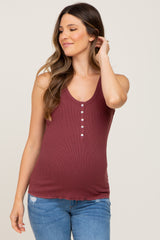 Burgundy Ribbed Button Front Maternity Tank Top