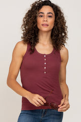 Burgundy Ribbed Button Front Maternity Tank Top