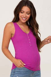 Magenta Ribbed Button Front Maternity Tank Top