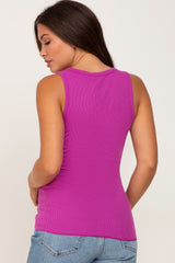 Magenta Ribbed Button Front Maternity Tank Top