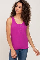 Magenta Ribbed Button Front Maternity Tank Top