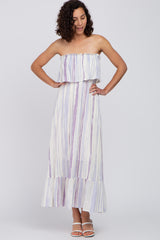 Lavender Striped Flounce Strapless Maternity Maxi Dress