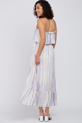 Lavender Striped Flounce Strapless Maxi Dress