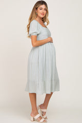 Mint Green Printed Puff Sleeve Maternity Dress