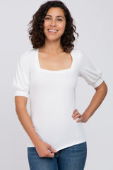 White Square Neck Ribbed Maternity Top