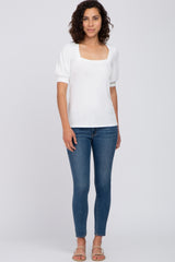 White Square Neck Ribbed Top