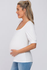 White Square Neck Ribbed Maternity Top