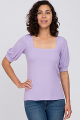 Lavender Square Neck Ribbed Top