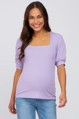 Lavender Square Neck Ribbed Maternity Top