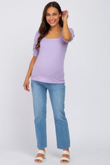 Lavender Square Neck Ribbed Maternity Top