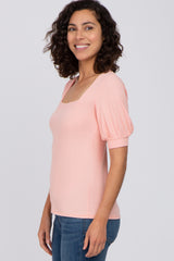 Pink Square Neck Ribbed Top