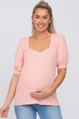 Pink Square Neck Ribbed Maternity Top