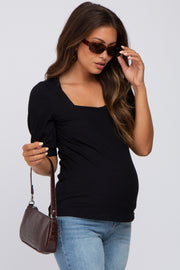 Black Square Neck Ribbed Maternity Top