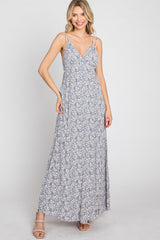 Blue Printed Sleeveless Maxi Dress