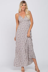 Grey Printed Sleeveless Maternity Maxi Dress