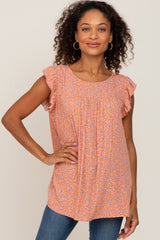 Peach Floral Ruffle Cap Sleeve Maternity Top