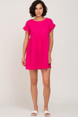 Fuchsia Solid Waffle Knit Dress