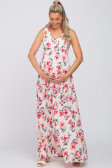 Ivory Floral Waist Tie Maternity Maxi Dress