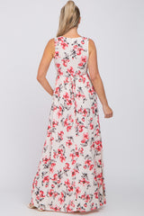 Ivory Floral Waist Tie Maternity Maxi Dress