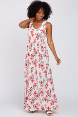 Ivory Floral Waist Tie Maternity Maxi Dress