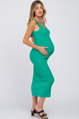 Green V-Neck Scoop Back Sleeveless Sweater Maternity Midi Dress