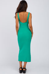 Green V-Neck Scoop Back Sleeveless Sweater Midi Dress