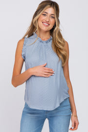 Blue Polka Dot Ruffle Trim Maternity Blouse